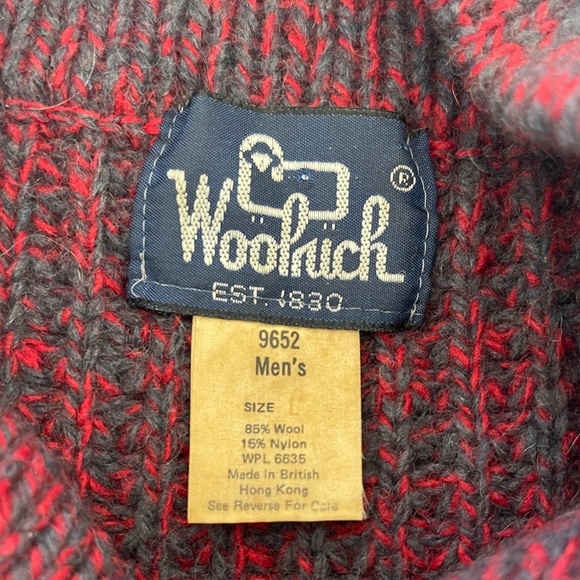 Vintage Woolrich Shawl Collar Waffle Knit Pullover Sweater Red Wooden Button L - Picture 3 of 11
